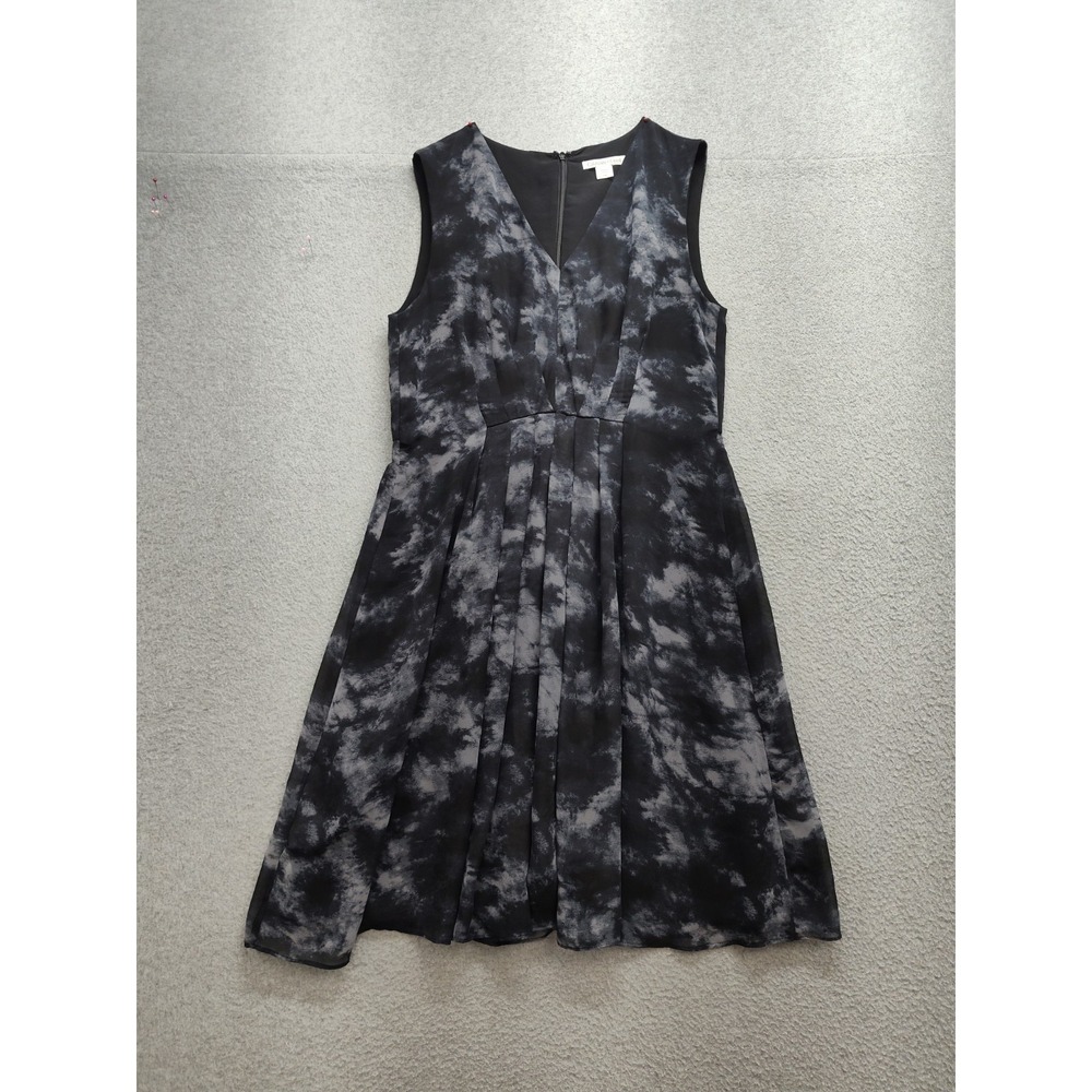 Coldwater Creek Women Dress 8P Black Tie Dye Sleeveless Chiffon Pleated V Neck